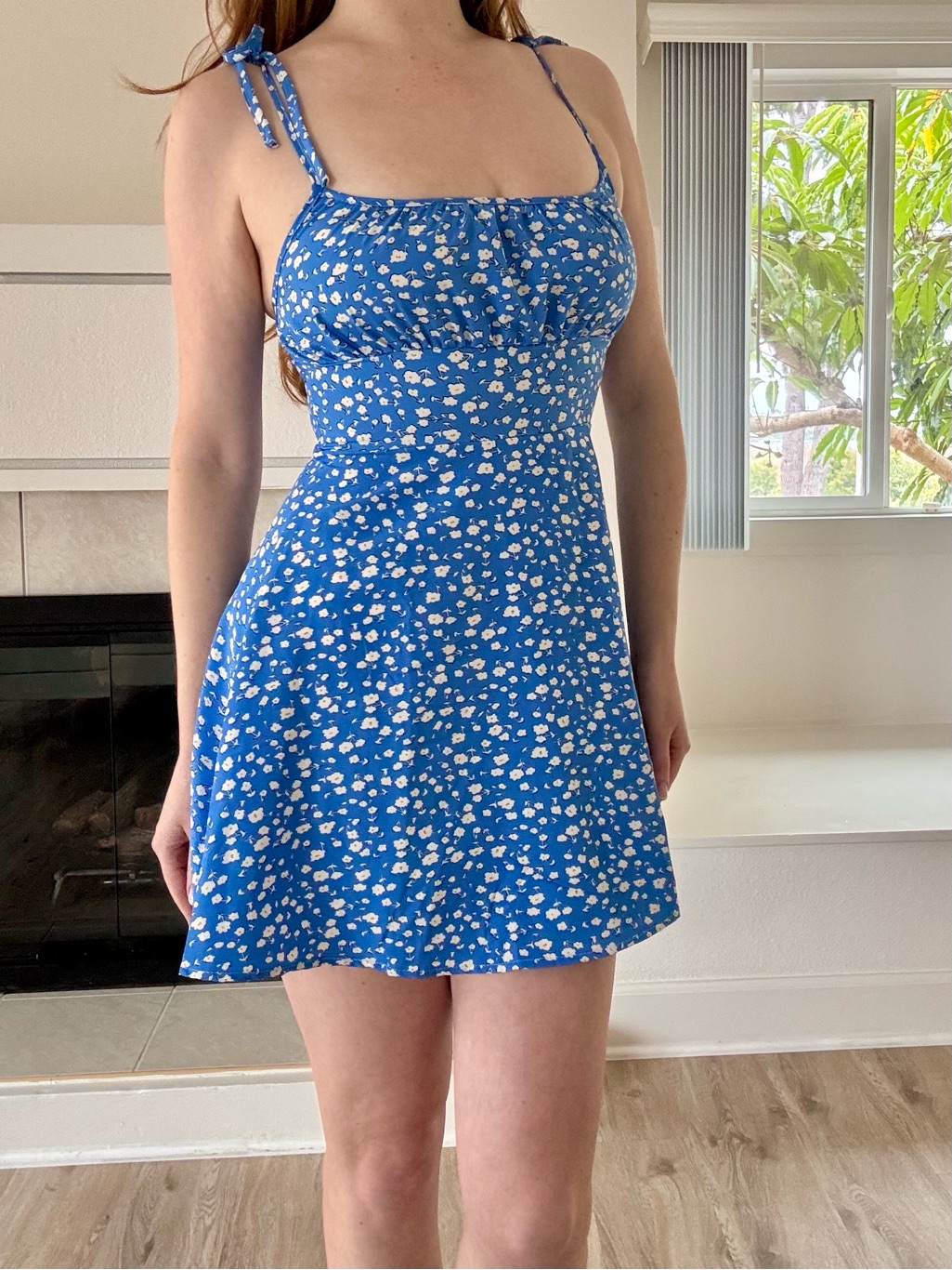 Blue Floral Tie-Strap Mini Dress